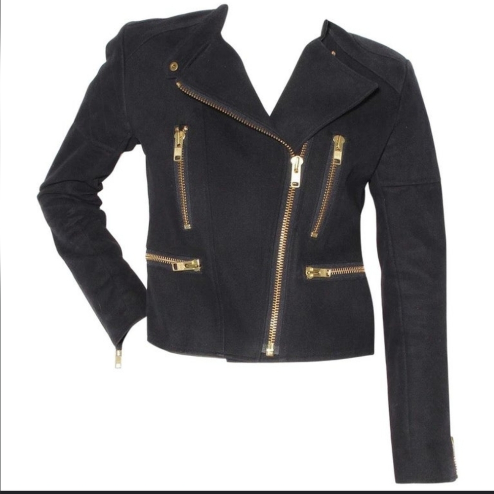 Chloe utility jacket/moto cropped w chunky goldtone hardware